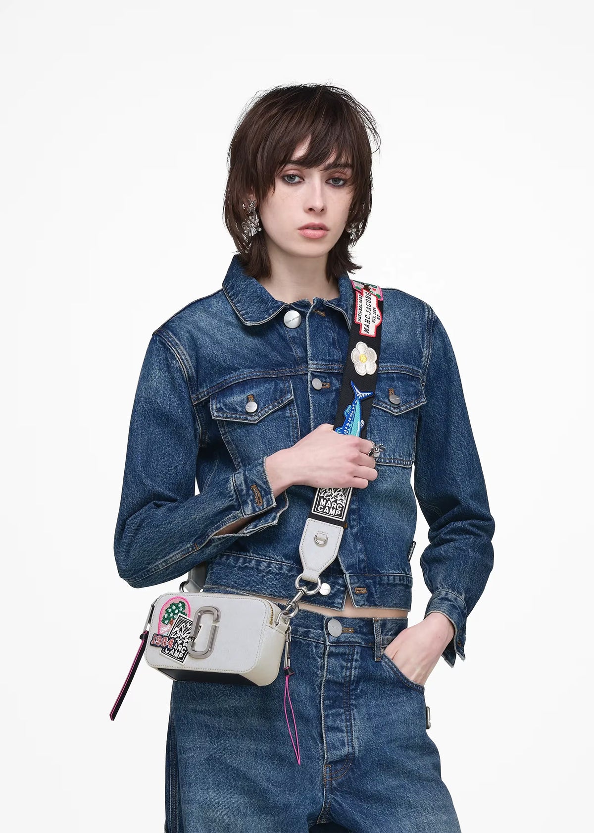 The Camp Patchwork Denim White Snapshot Camera Bag