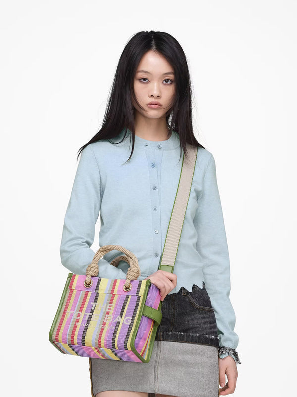 The Stripe Mesh Small Purple Multi Tote Bag