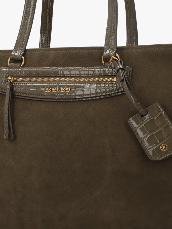 Michael Kors Extra Large Jet Set Green Suede Tote Bag