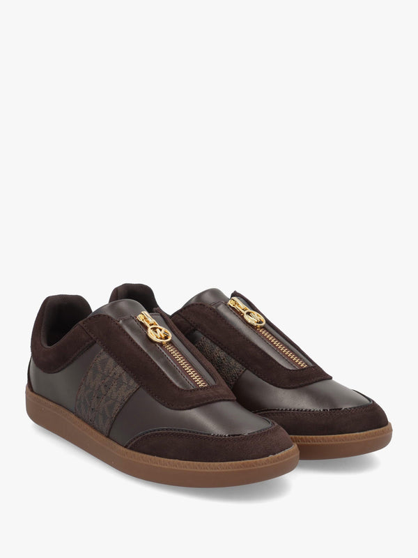 Michael Kors Jovie Brown Zip-Front Trainers