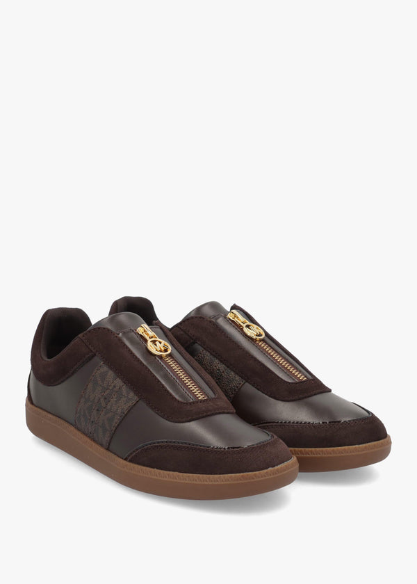 Michael Kors Jovie Brown Zip-Front Trainers