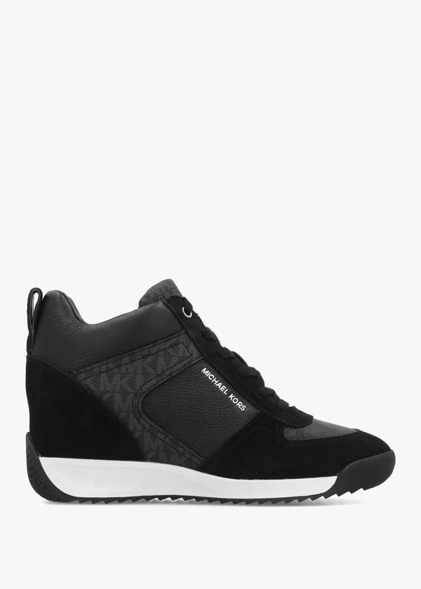 Michael Kors Nikko S2 Black Leather & Suede Wedge Trainers