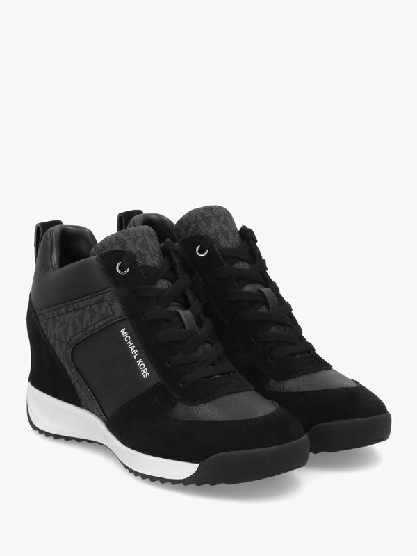 Michael Kors Nikko S2 Black Leather & Suede Wedge Trainers