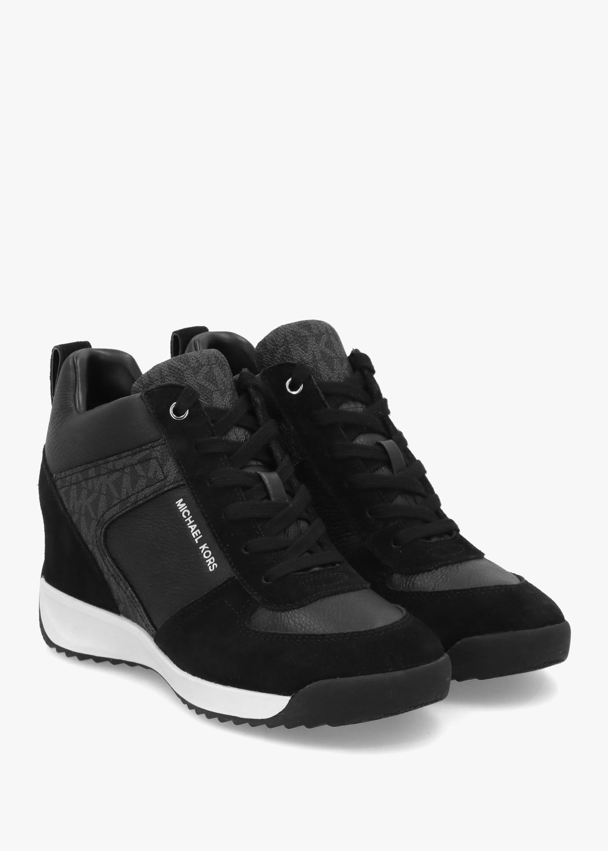 Michael Kors Nikko S2 Black Leather & Suede Wedge Trainers