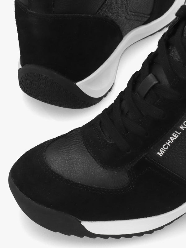 Michael Kors Nikko S2 Black Leather & Suede Wedge Trainers