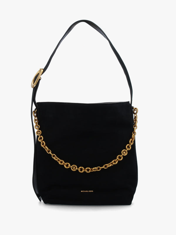 Michael Kors Large Nolita Black Suede Buckle Shoulder Bag