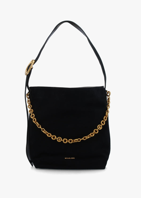 Michael Kors Large Nolita Black Suede Buckle Shoulder Bag