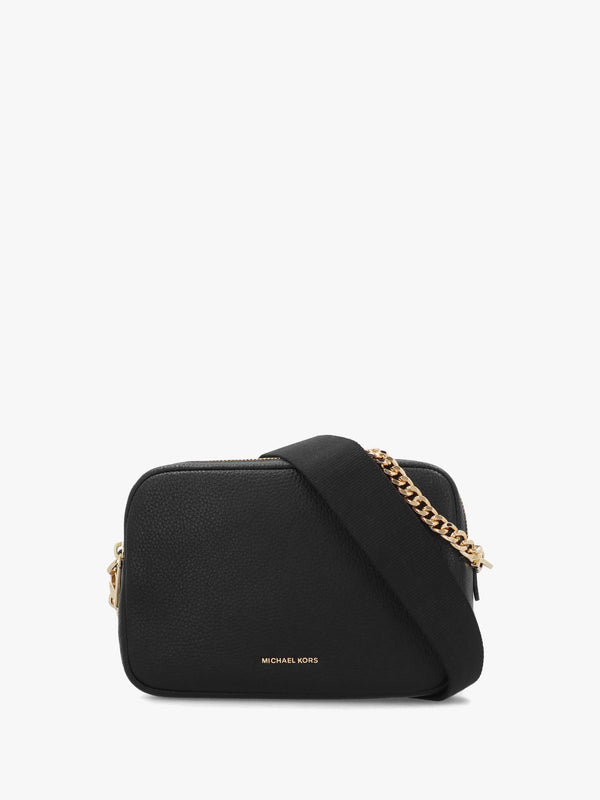 Bryant Black Pebbled Leather Double Zip Camera Cross-Body Bag