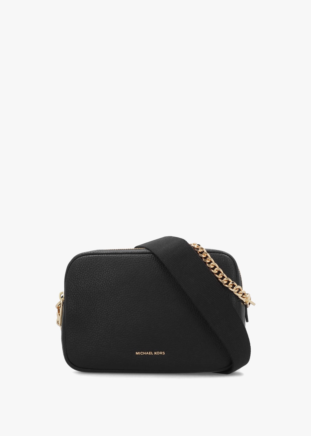 Bryant Black Pebbled Leather Double Zip Camera Cross-Body Bag