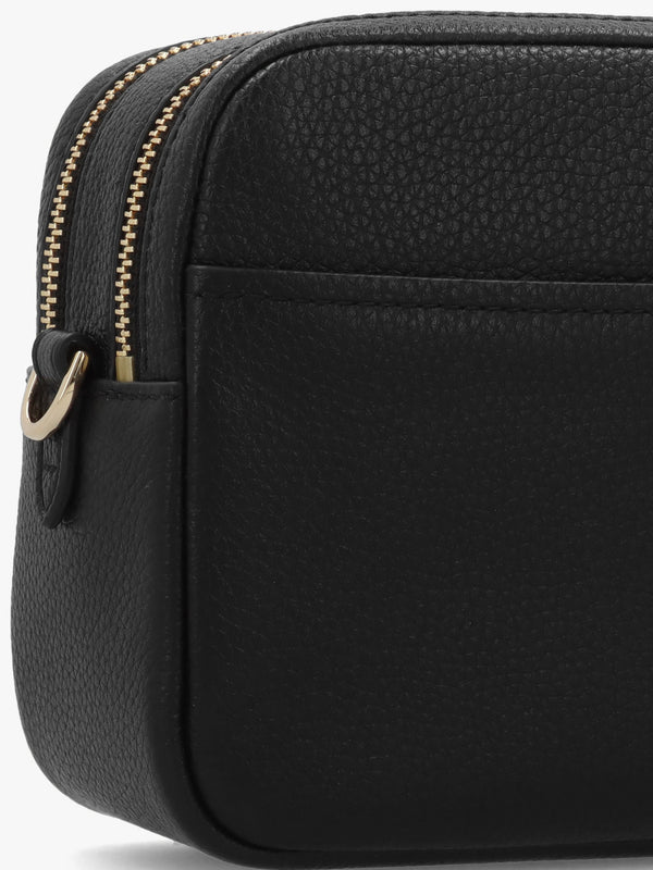 Bryant Black Pebbled Leather Double Zip Camera Cross-Body Bag