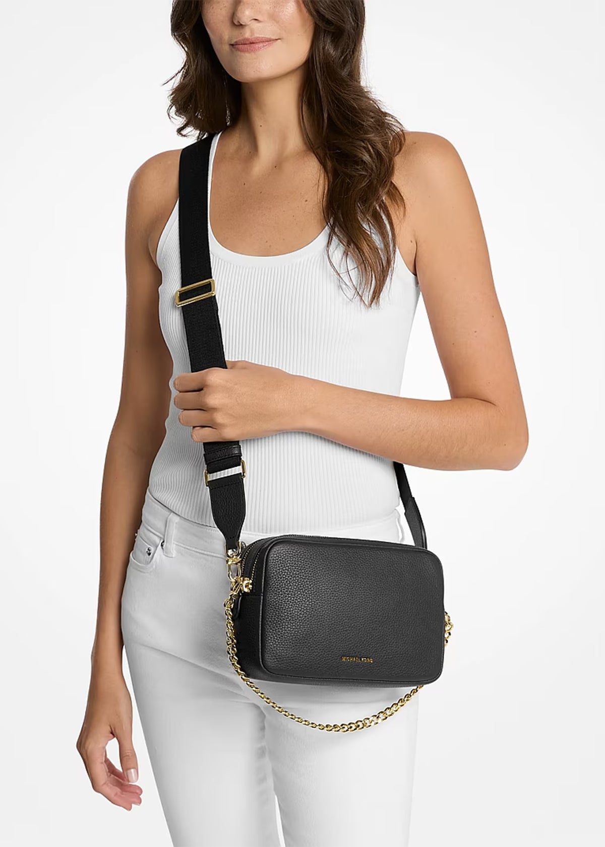 Bryant Black Pebbled Leather Double Zip Camera Cross-Body Bag