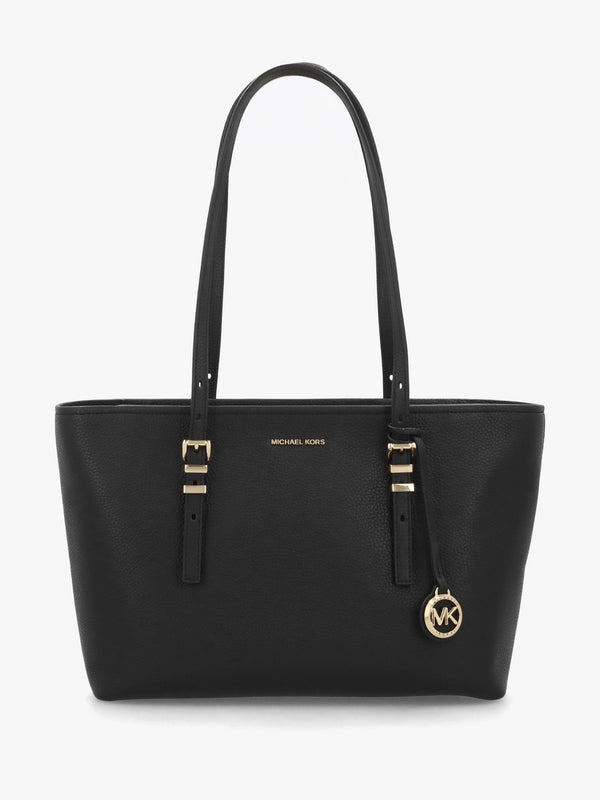 Quinn Medium Pebbled Leather Black Tote Bag