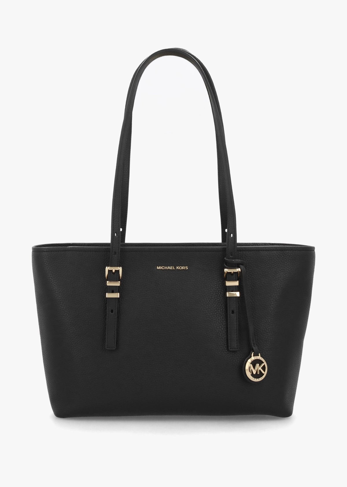 Quinn Medium Pebbled Leather Black Tote Bag