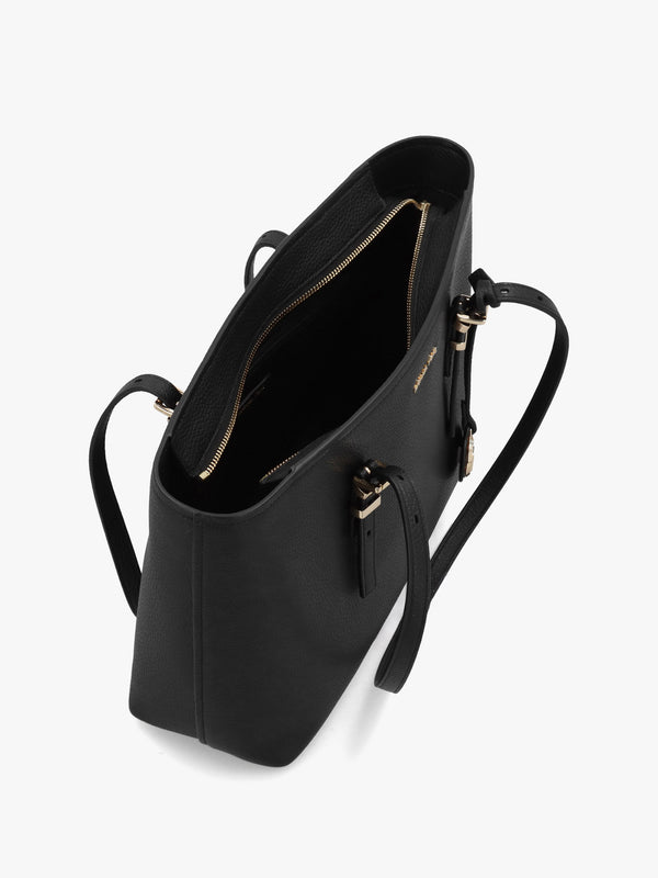 Quinn Medium Pebbled Leather Black Tote Bag