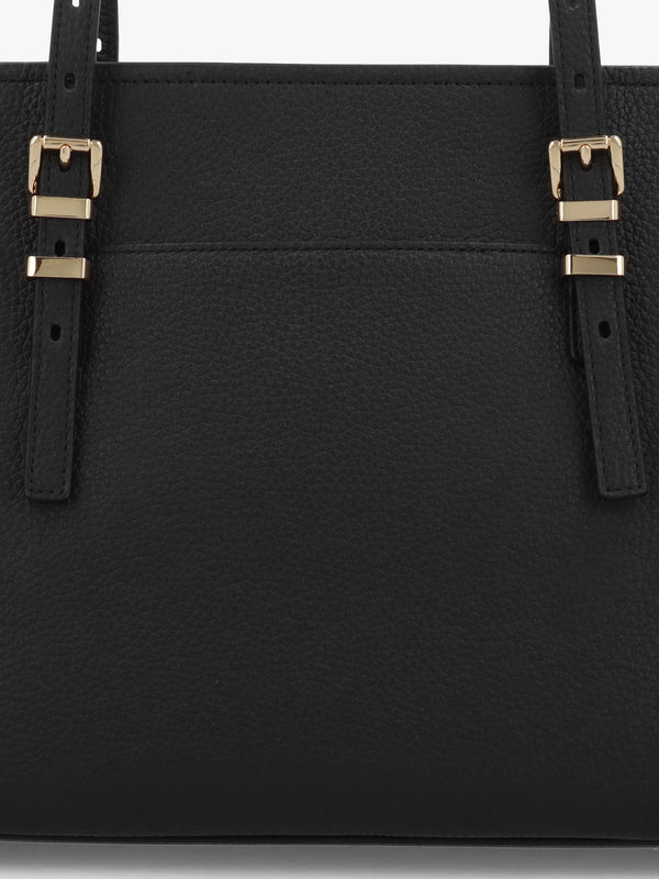 Quinn Medium Pebbled Leather Black Tote Bag
