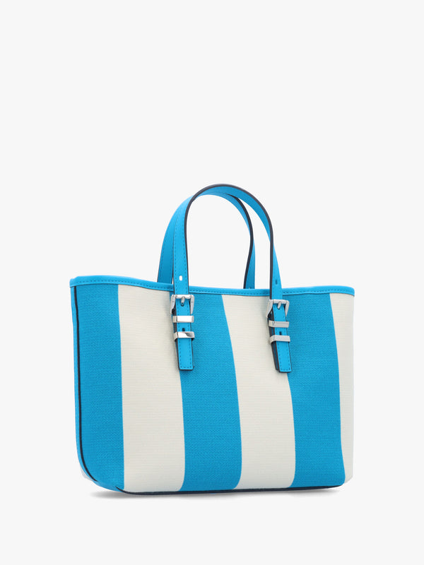 Quinn Small Milos Bleu Striped Canvas Tote Bag