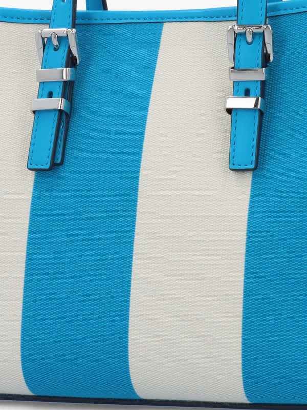 Quinn Small Milos Bleu Striped Canvas Tote Bag