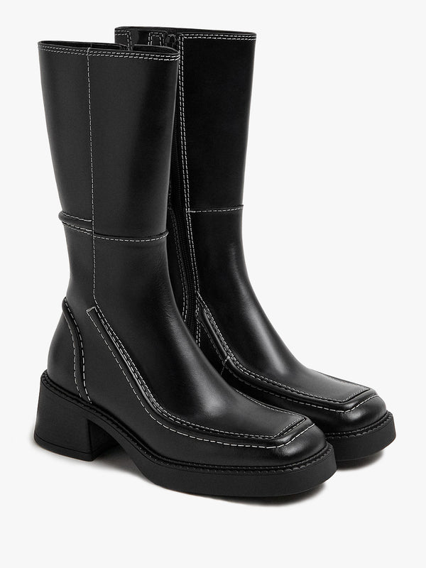 Miista Dagmara Black Leather Calf Boots