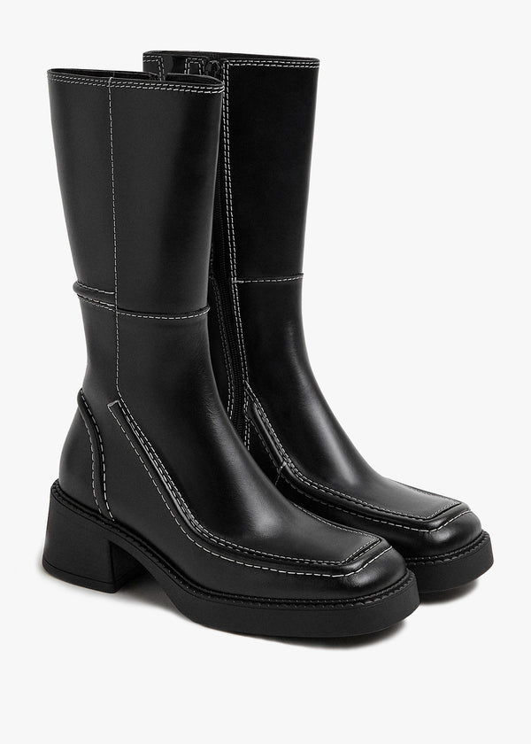 Miista Dagmara Black Leather Calf Boots