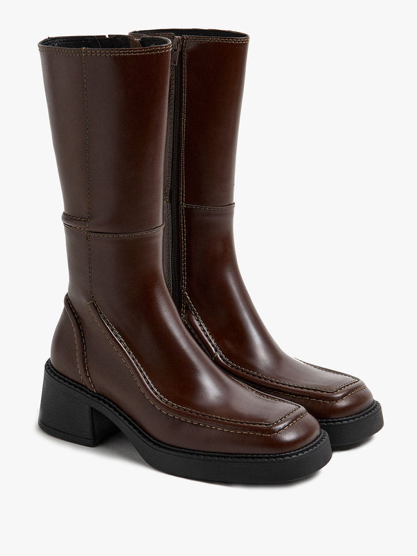 Miista Dagmara Brown Leather Calf Boots