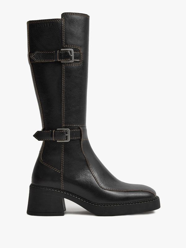 Miista Jarmila Black Leather Knee Boots