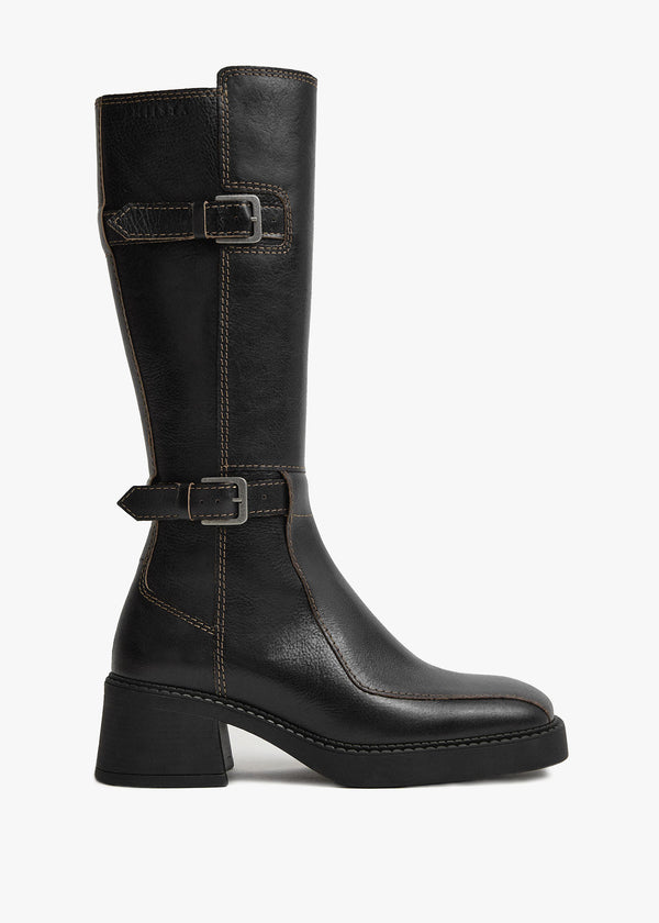 Miista Jarmila Black Leather Knee Boots