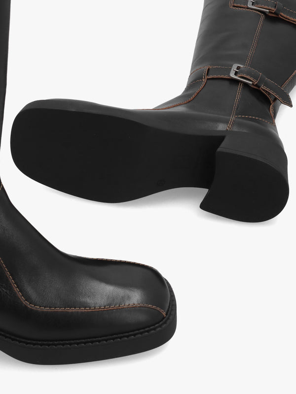 Miista Jarmila Black Leather Knee Boots