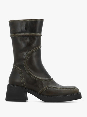 Miista Malene Khaki Leather Block Heel Calf Boots