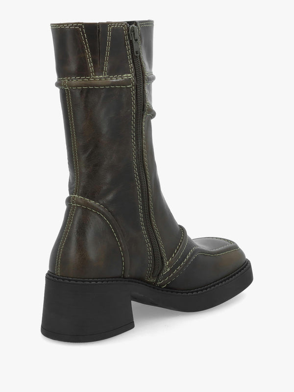 Miista Malene Khaki Leather Block Heel Calf Boots