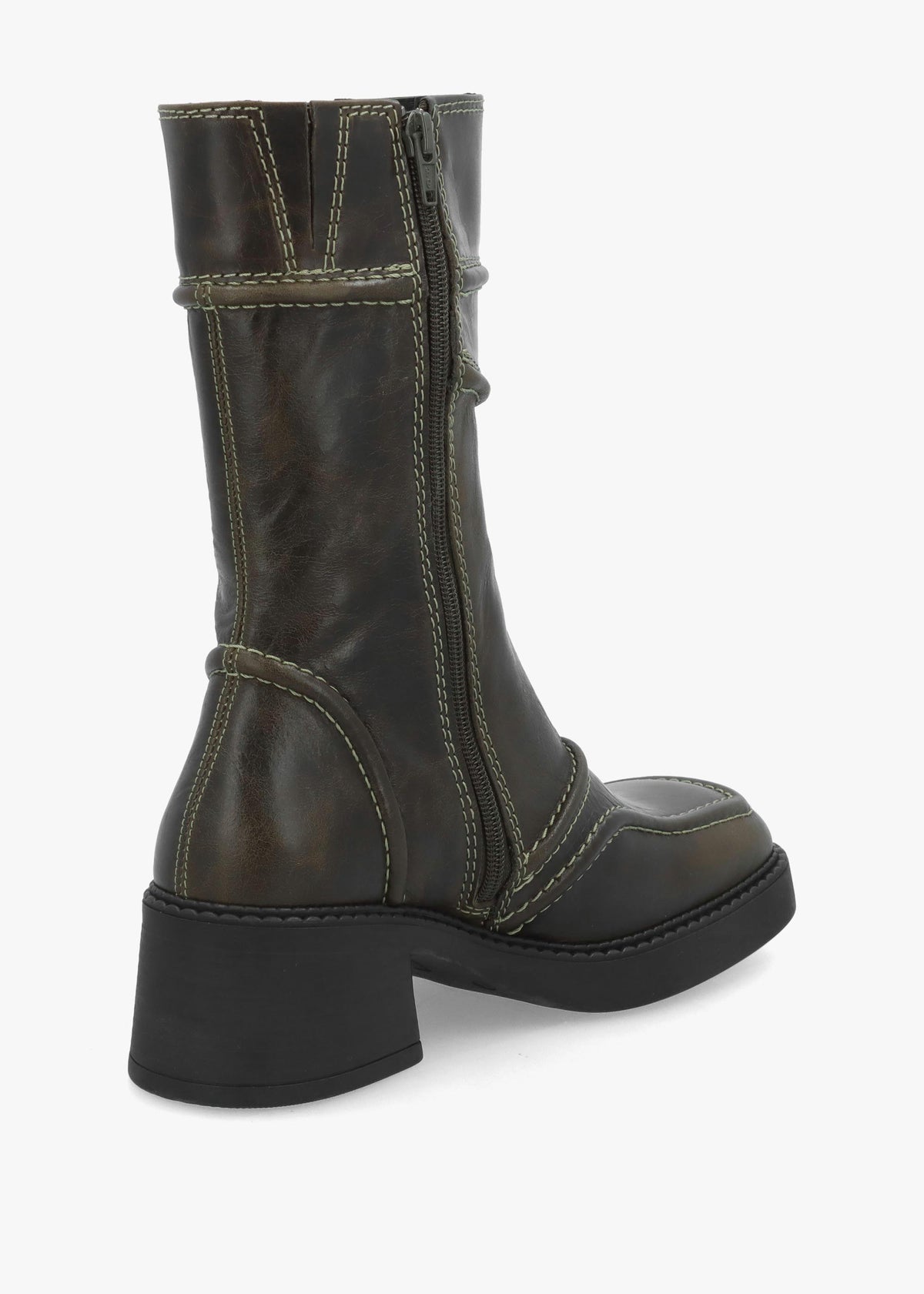 Miista Malene Khaki Leather Block Heel Calf Boots