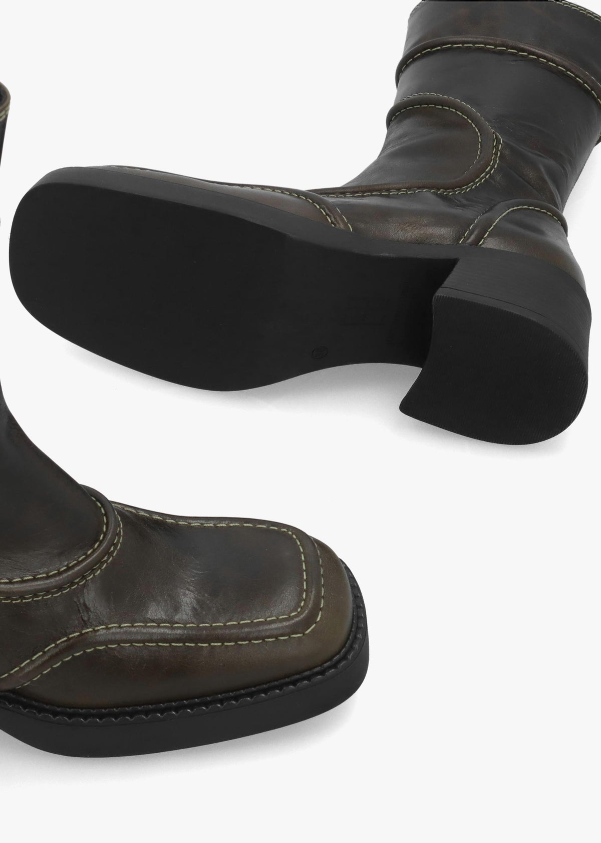 Miista Malene Khaki Leather Block Heel Calf Boots