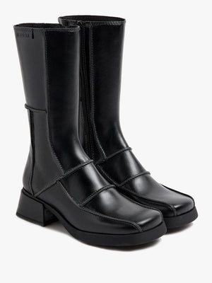 Miista Neaera Black Leather Block Heel Calf Boots