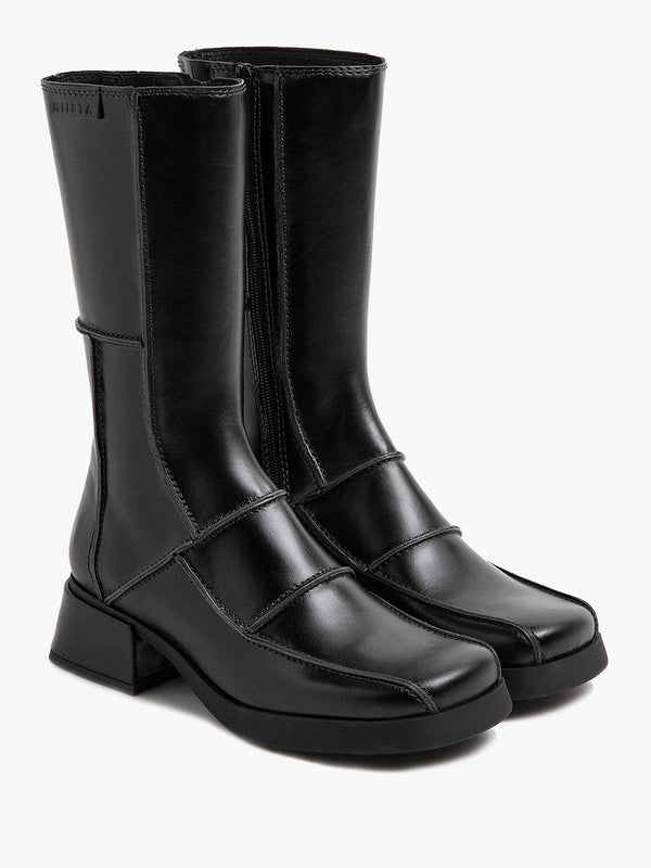 Miista Neaera Black Leather Block Heel Calf Boots