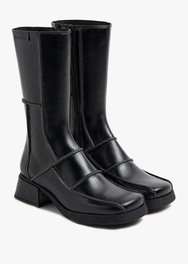 Miista Neaera Black Leather Block Heel Calf Boots