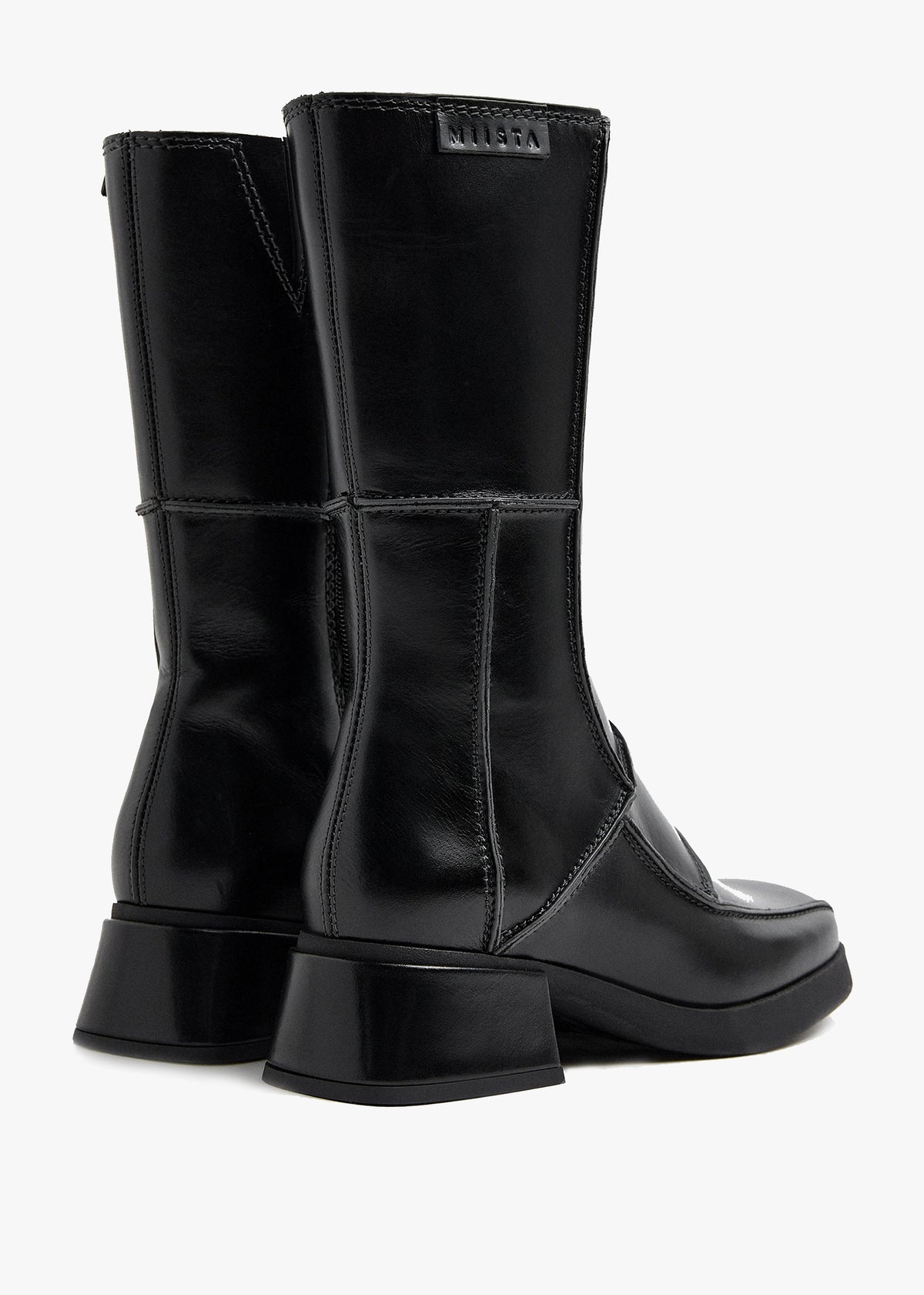 Miista Neaera Black Leather Block Heel Calf Boots