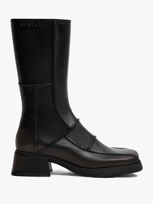 Miista Neaera Brown Leather Block Heel Calf Boots