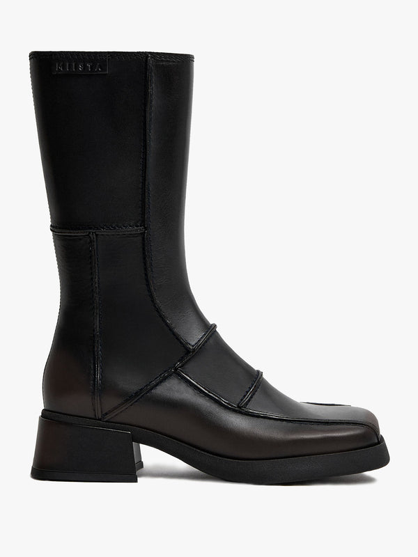 Miista Neaera Brown Leather Block Heel Calf Boots