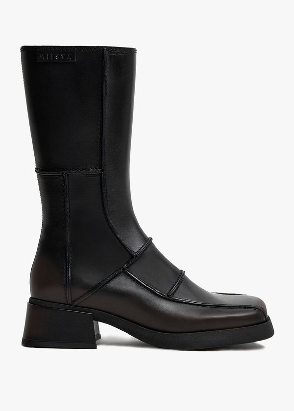 Miista Neaera Brown Leather Block Heel Calf Boots