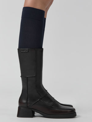 Miista Neaera Brown Leather Block Heel Calf Boots