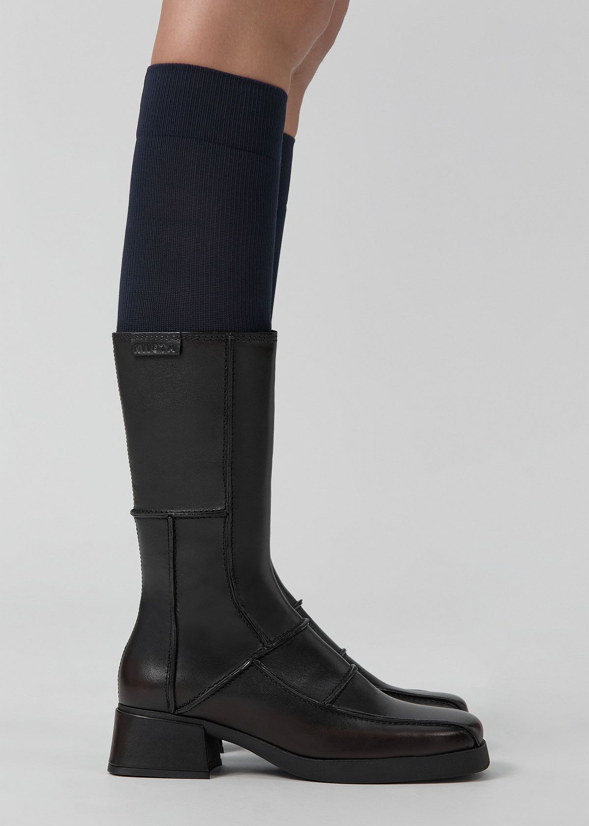 Miista Neaera Brown Leather Block Heel Calf Boots