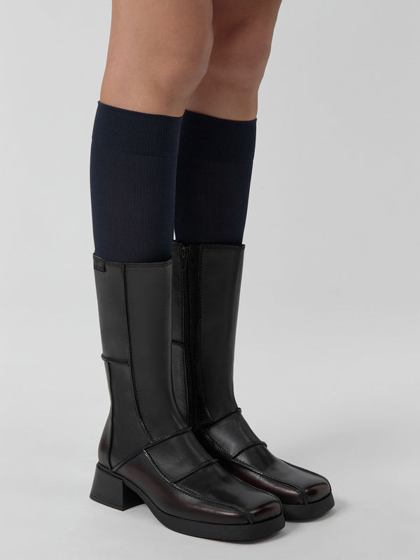 Miista Neaera Brown Leather Block Heel Calf Boots