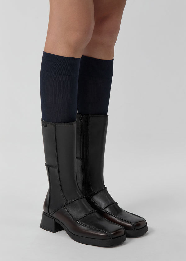 Miista Neaera Brown Leather Block Heel Calf Boots