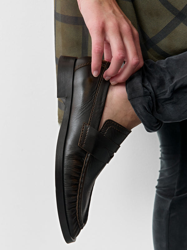 Miista Zita Black Brown Leather Moccasin Loafers