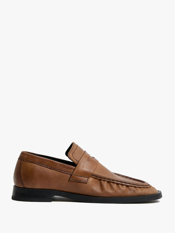 Miista Zita Tan Black Leather Moccasin Loafers
