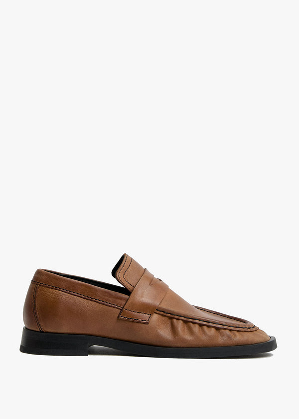 Miista Zita Tan Black Leather Moccasin Loafers