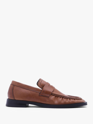 Miista Zita Tan Black Leather Moccasin Loafers