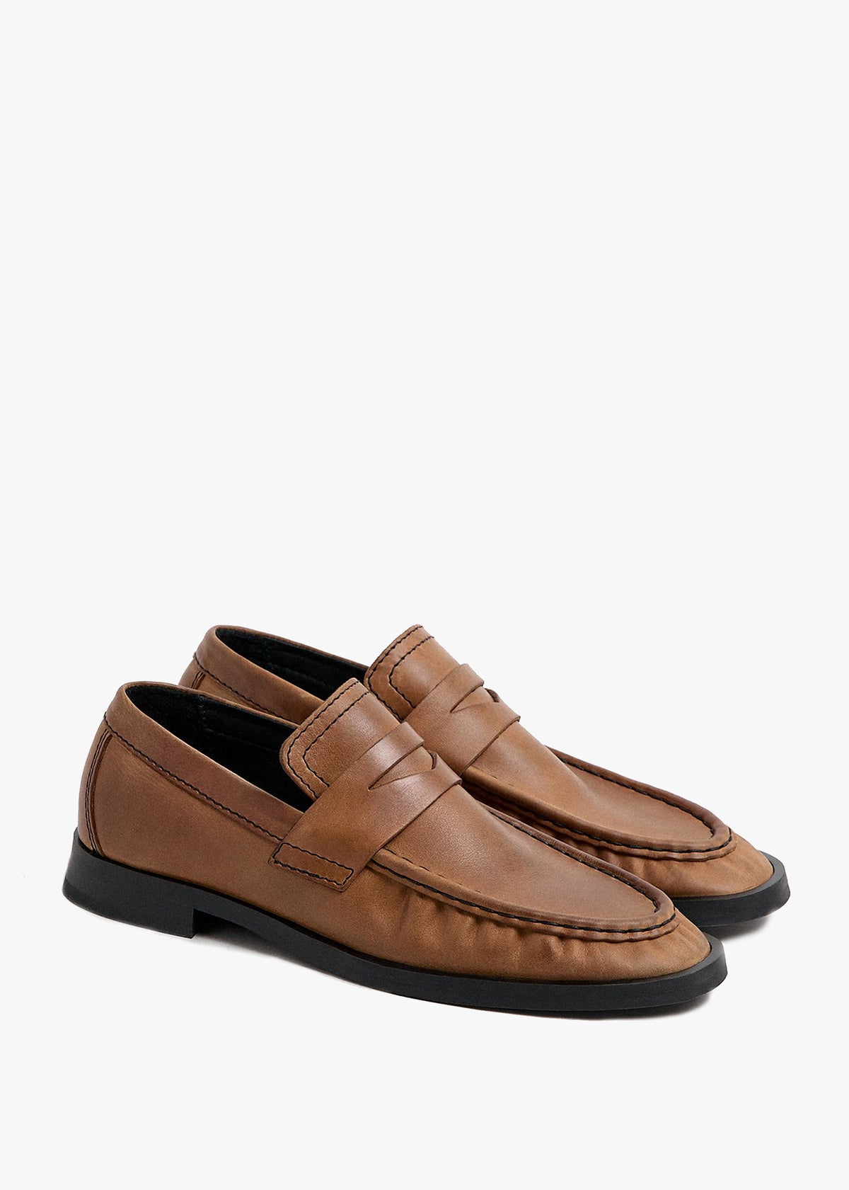 Miista Zita Tan Black Leather Moccasin Loafers