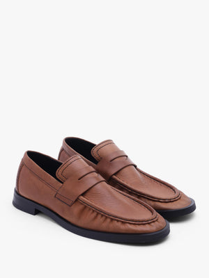 Miista Zita Tan Black Leather Moccasin Loafers