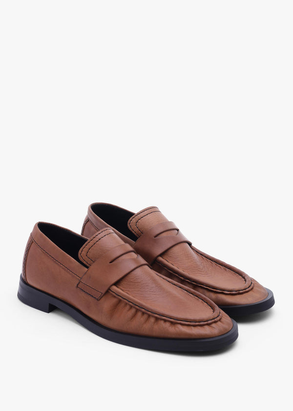Miista Zita Tan Black Leather Moccasin Loafers