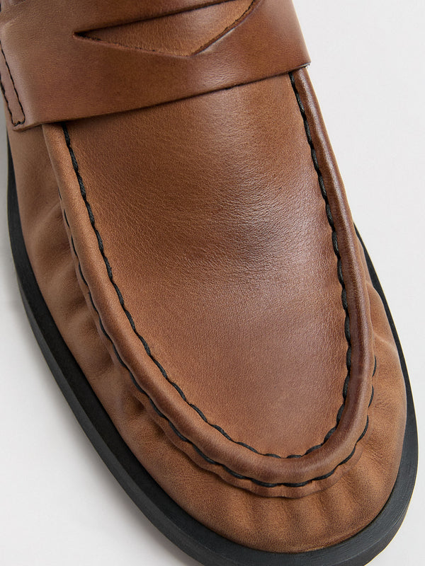 Miista Zita Tan Black Leather Moccasin Loafers